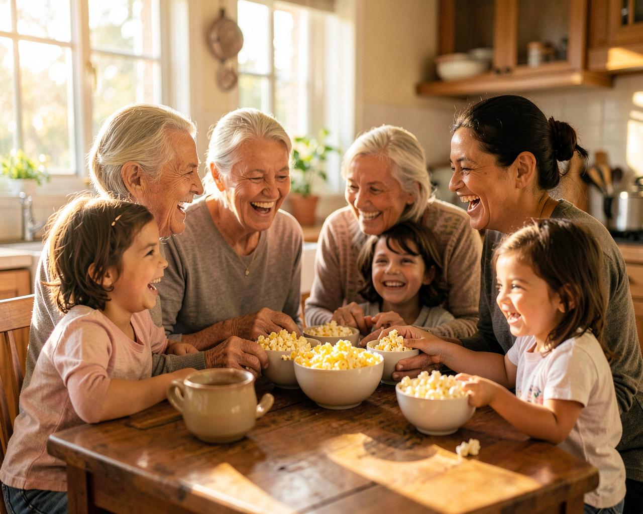 Família reunida à mesa compartilhando produtos Carambitos